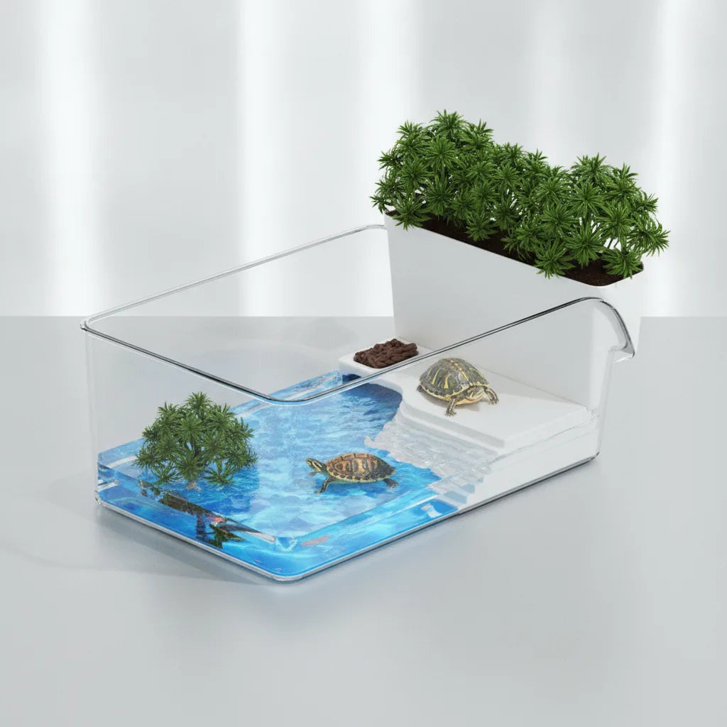 Terrarium Transparent avec Zone de Repos pour Tortues et Reptiles
