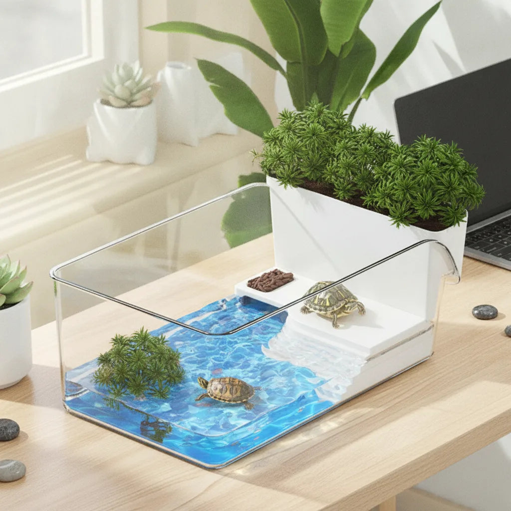 Terrarium Transparent avec Zone de Repos pour Tortues et Reptiles