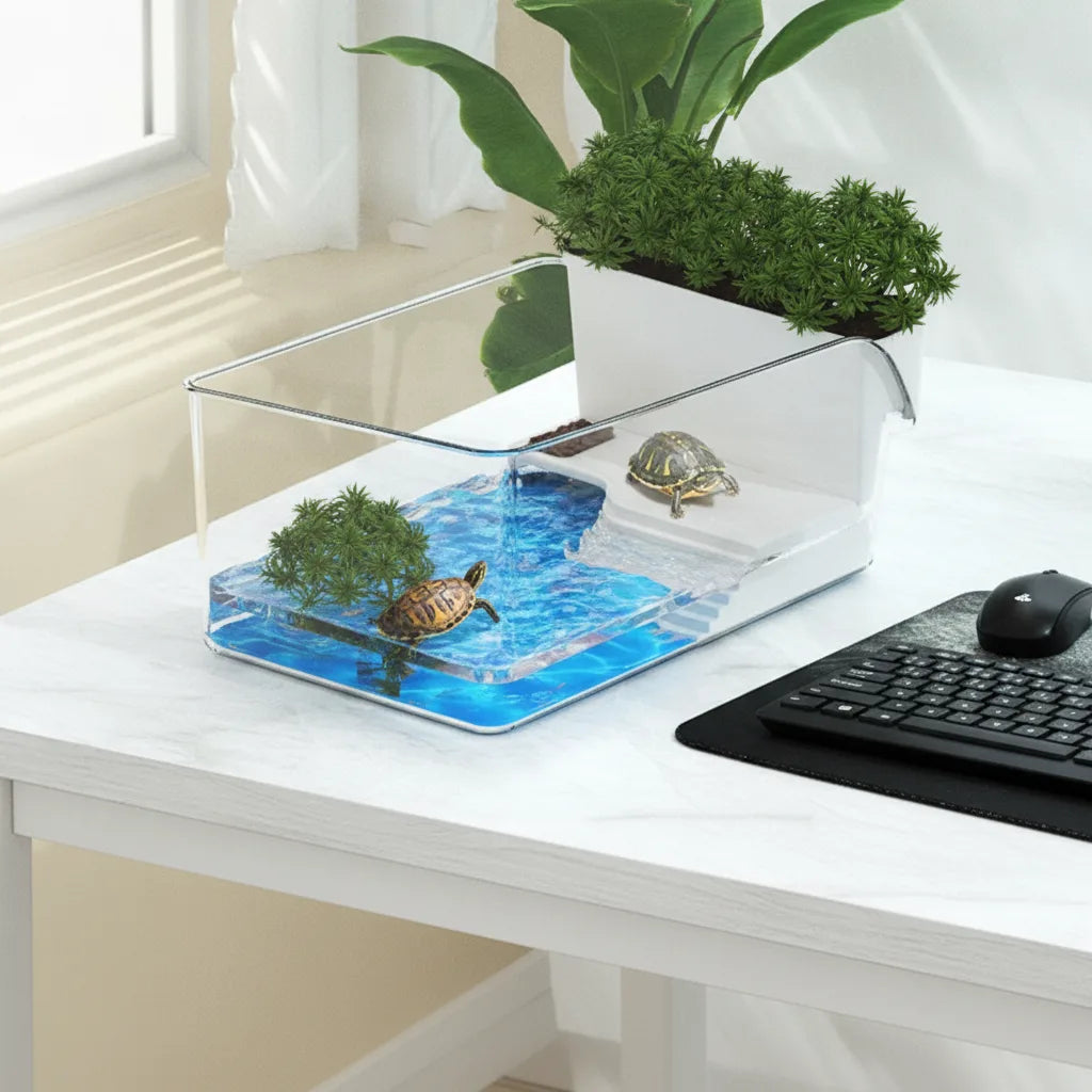 Terrarium Transparent avec Zone de Repos pour Tortues et Reptiles